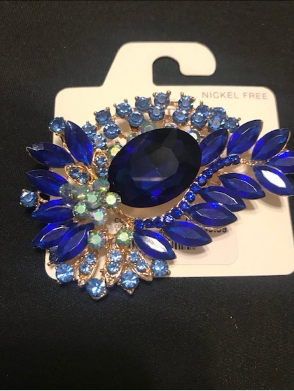 Elegant Blue Crystal Floral Brooch - Unbranded